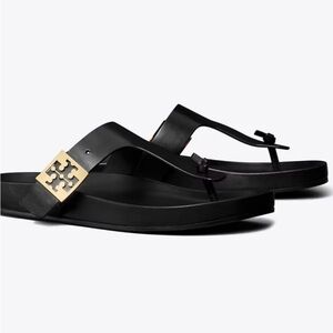 Tory Burch Black Sandals with Gold Emblem
